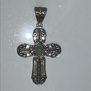 NWT Designer Samuel B. Sterling Silver Genuine Aquaprase Gemstone Cross Pendant